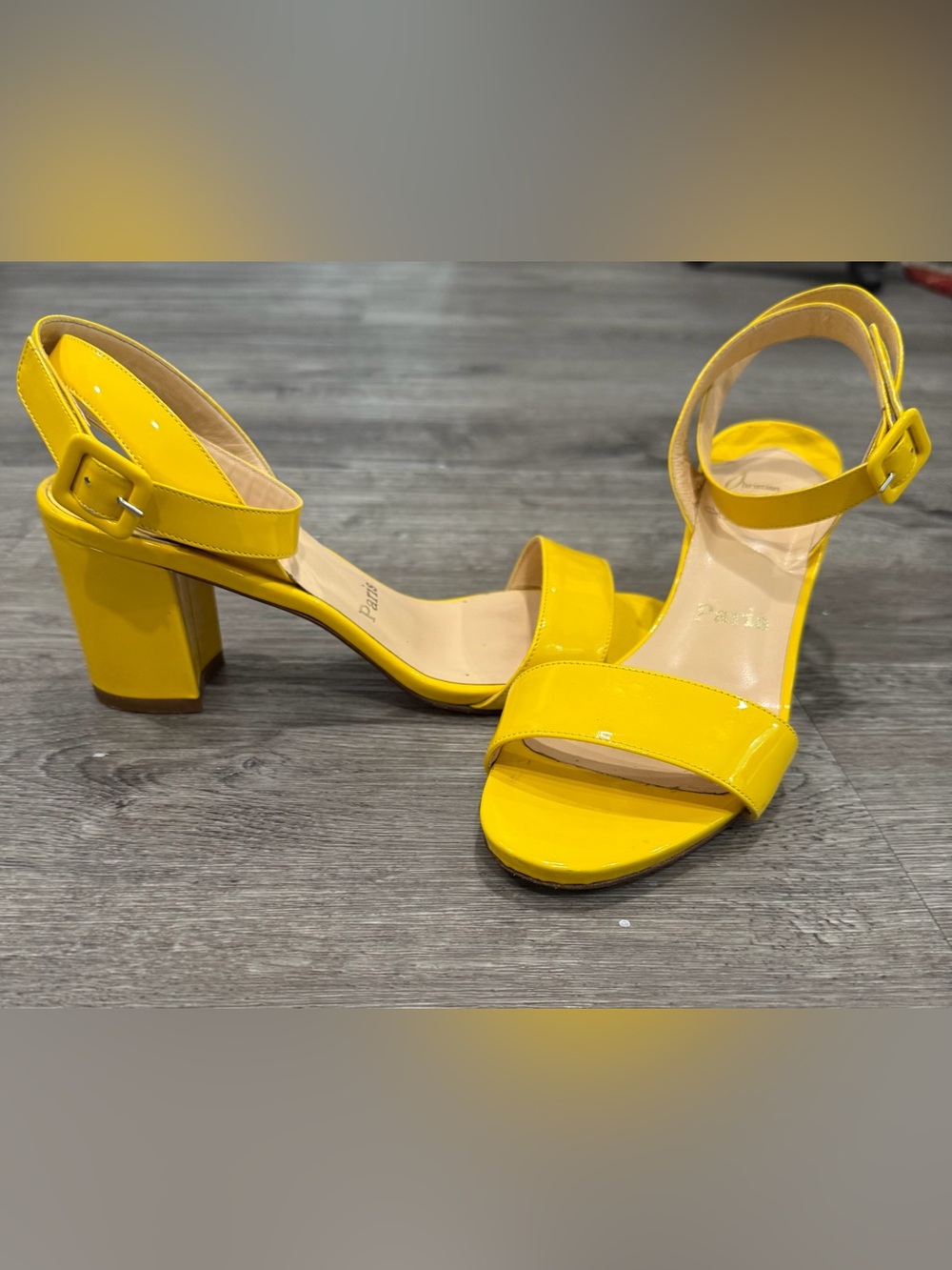 Christian Louboutin block heel Yellow Patent Block Heel Sandals - Women